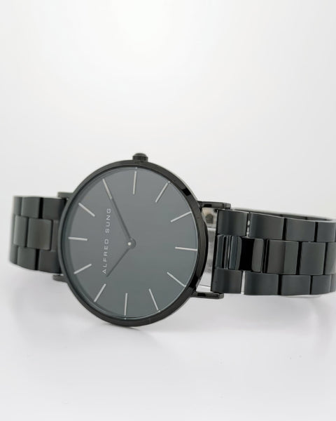 Alfred Sung Metropolitan Date Black Dial & Bracelet Stainless Steel watch