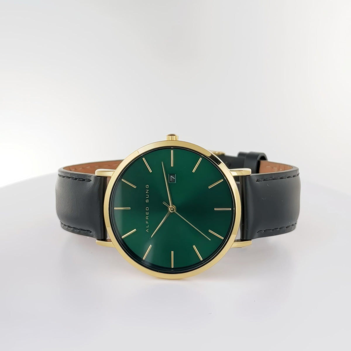 Alfred Sung Metropolitan Date Green Dial Black Leather Strap watch — Metropolitan Date Green Dial Black…, alternate view 2