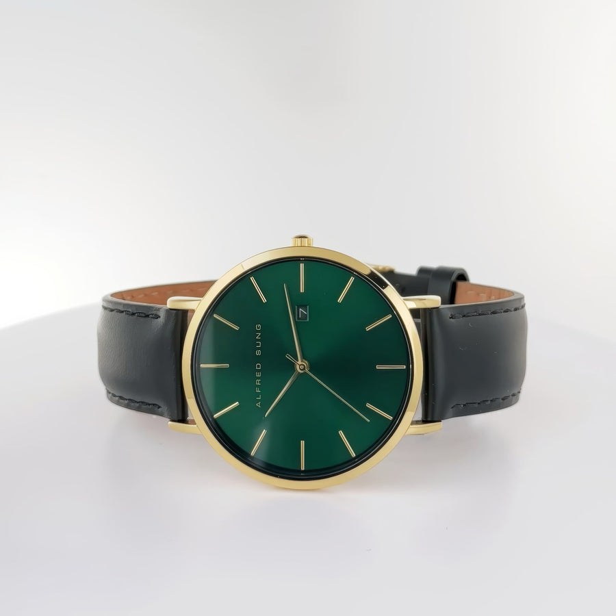 Alfred Sung Metropolitan Date Green Dial Black Leather Strap watch — Metropolitan Date Green Dial Black…, alternate view 2