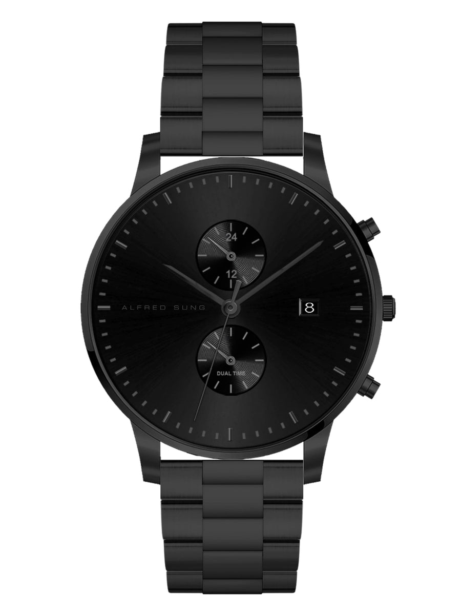 Alfred Sung Dual Time with Date Black Dial & Bracelet watch