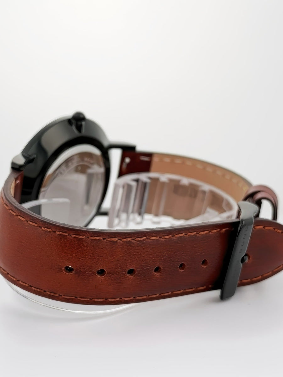 Alfred Sung Metropolitan Date Black Dial & Case Leather strap watch