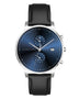 Alfred Sung Dual Time with Date Blue Dial Black Leather Strap watch