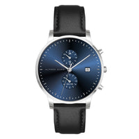 Alfred Sung Dual Time with Date Blue Dial Black Leather Strap watch — Dual Time with Date Blue Dial Black…