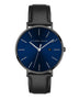 Alfred Sung Metropolitan Date Blue Dial Silver Case Black Leather strap watch