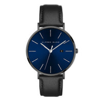 Alfred Sung Metropolitan Date Blue Dial Silver Case Black Leather strap watch — Metropolitan Date Blue Dial…
