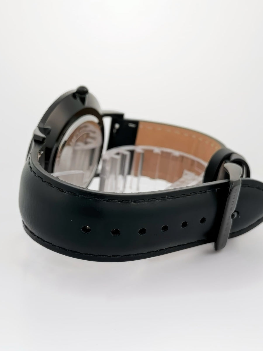 Alfred Sung Metropolitan Date Blue Dial Silver Case Black Leather strap watch