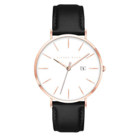 Alfred Sung Metropolitan Date White Dial Rosegold Case Black Leather Strap watch — Metropolitan Date White…