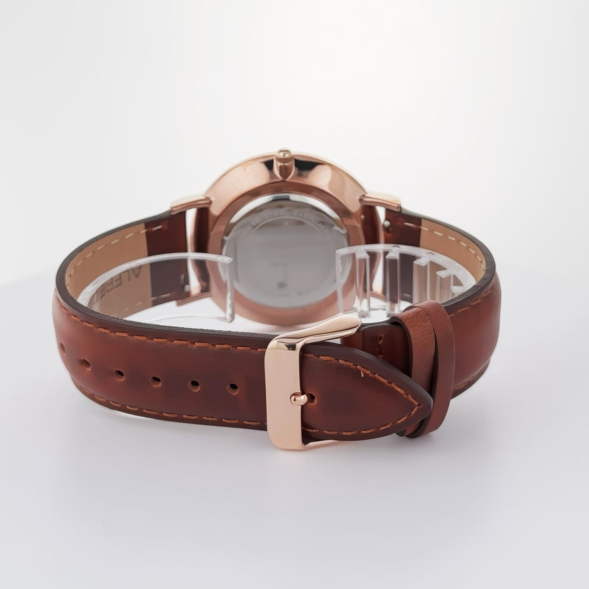Alfred Sung Metropolitan Date White Dial Rosegold Case Brown Leather Strap watch — Metropolitan Date White…, alternate view 3