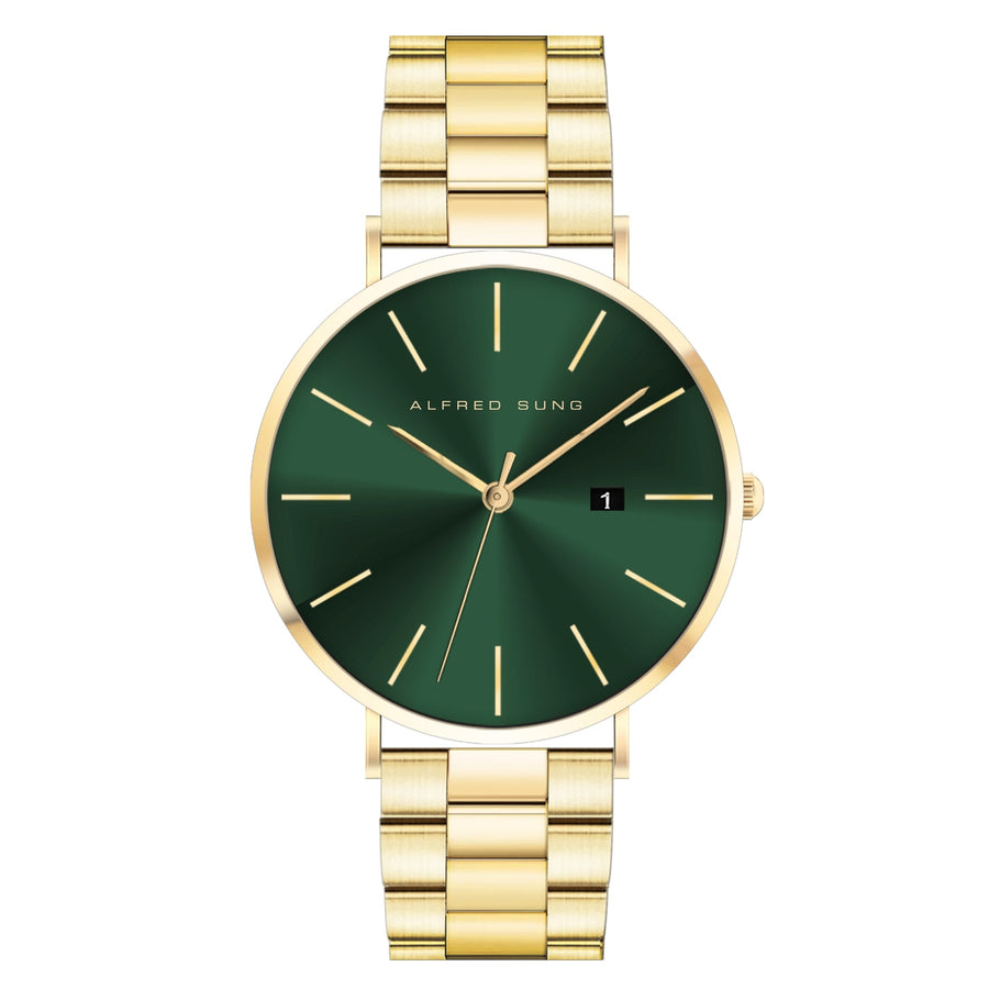 Alfred Sung Metropolitan Date Green Dial Gold Bracelet watch — Metropolitan Date Green Dial Gold Bracelet watch