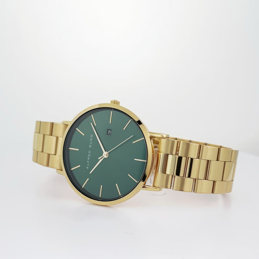 Alfred Sung Metropolitan Date Green Dial Gold Bracelet watch — Metropolitan Date Green Dial Gold Bracelet watch, alternate…