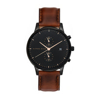 Alfred Sung Dual Time with Date Black Dial Brown Leather Strap watch — Dual Time with Date Black Dial Brown…