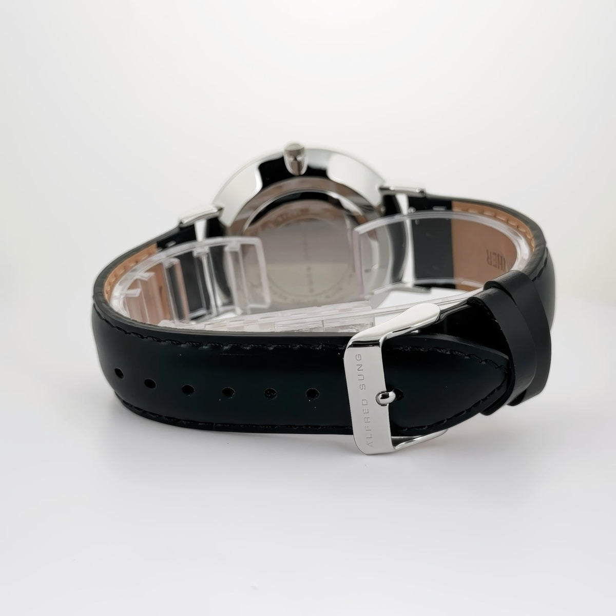 Alfred Sung Metropolitan Date Black Dial Silver Case Leather strap watch — Metropolitan Date Black Dial Silver…, alternate…