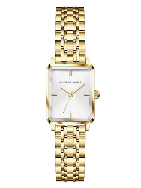 Alfred Sung Octavia XS Sunray White Dial Gold Bracelet Ladies watch