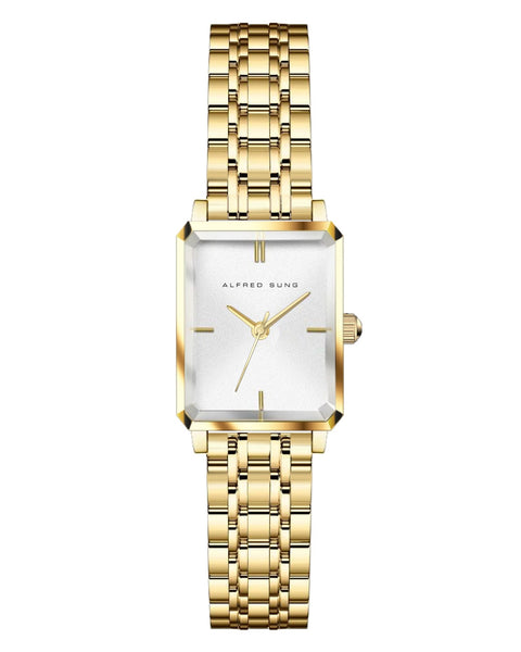 Alfred Sung Octavia XS Sunray White Dial Gold Bracelet Ladies watch