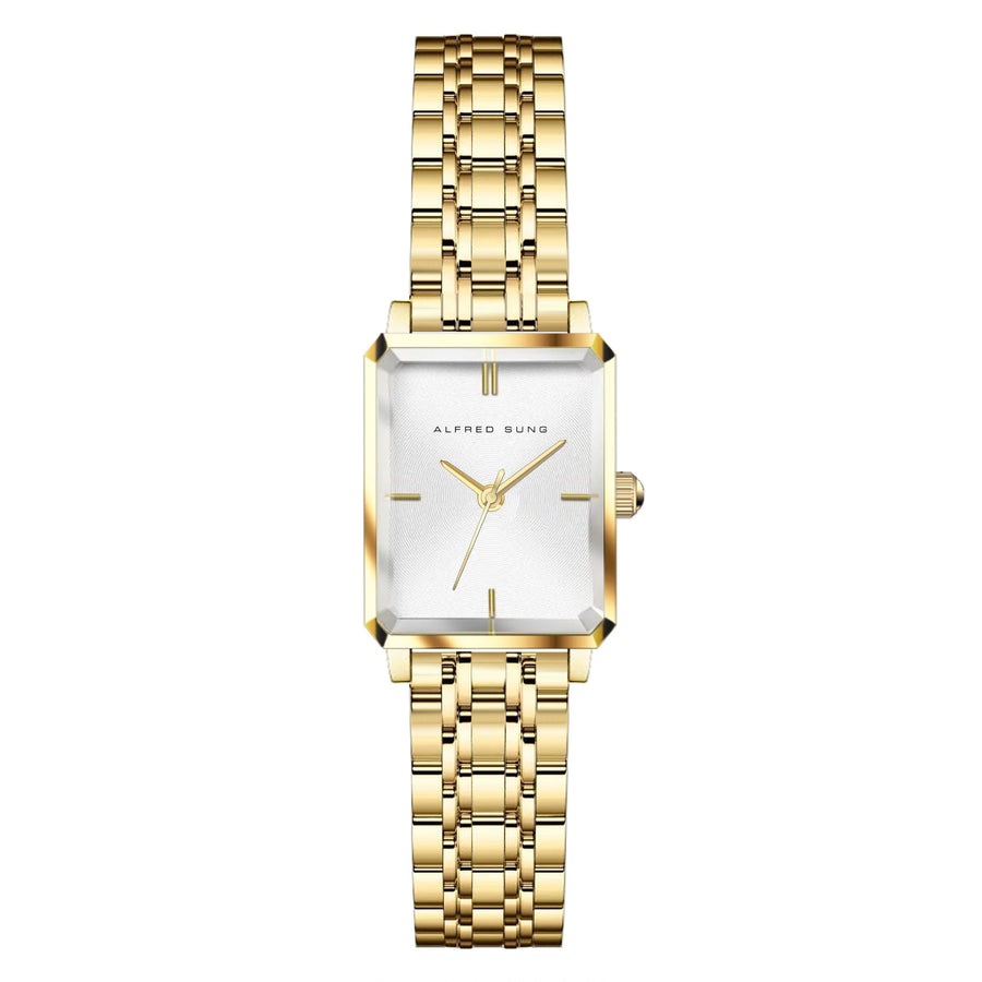 Alfred Sung Octavia XS Sunray White Dial Gold Bracelet Ladies watch — Octavia XS Sunray White Dial Gold…