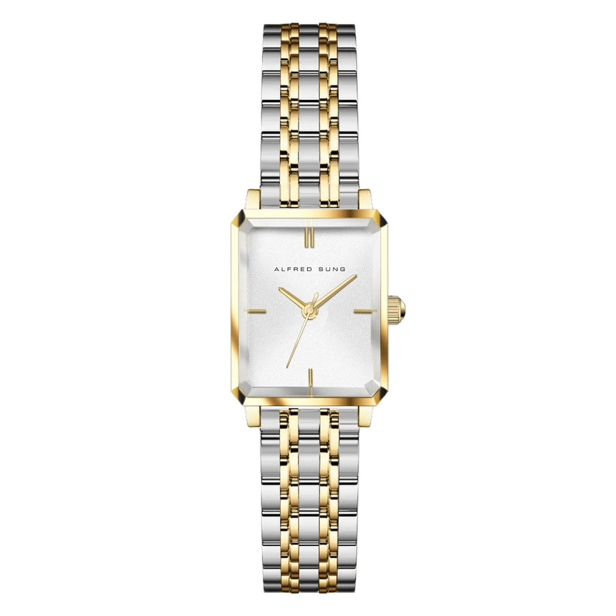 Alfred Sung Octavia XS Silver Sunray Dial Two-Tone Bracelet Ladies watch — Octavia XS Silver Sunray Dial…