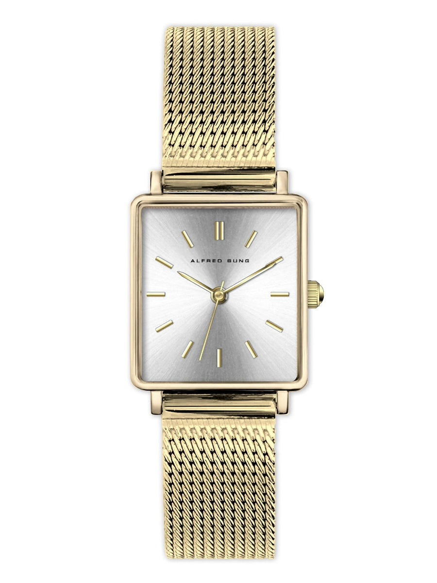 Alfred Sung Harmony Sunray Silver dial Gold Mesh band Ladies watch