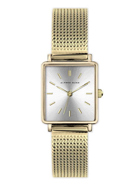 Alfred Sung Harmony Sunray Silver dial Gold Mesh band Ladies watch