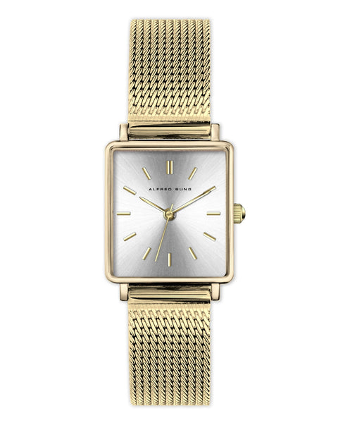 Alfred Sung Harmony Sunray Silver dial Gold Mesh band Ladies watch