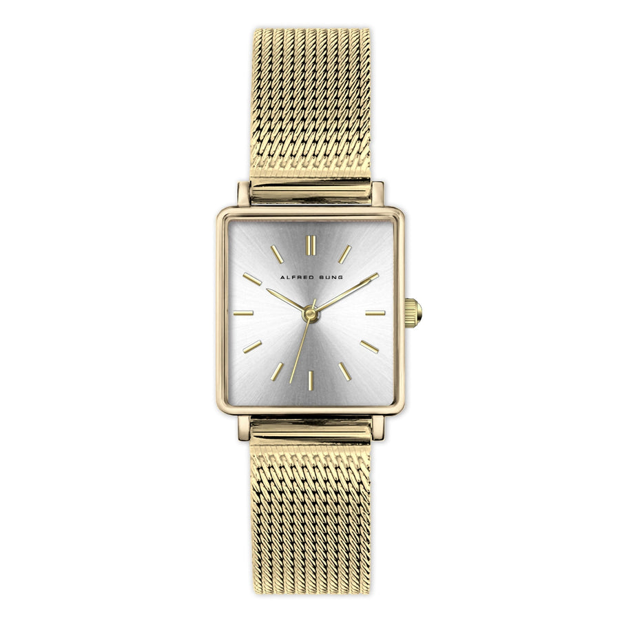 Alfred Sung Harmony Sunray Silver dial Gold Mesh band Ladies watch — Harmony Sunray Silver dial Gold Mesh band…