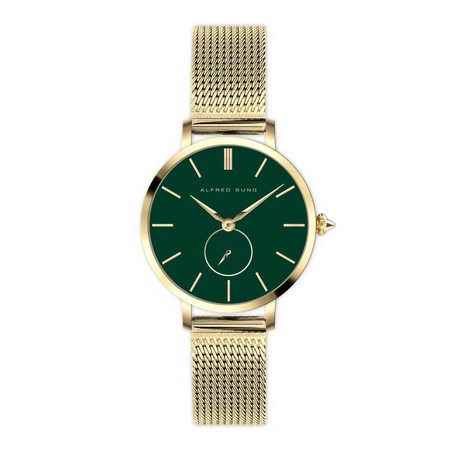 Alfred Sung Serenity Green Dial Gold Bracelet Ladies watch — Serenity Green Dial Gold Bracelet Ladies watch