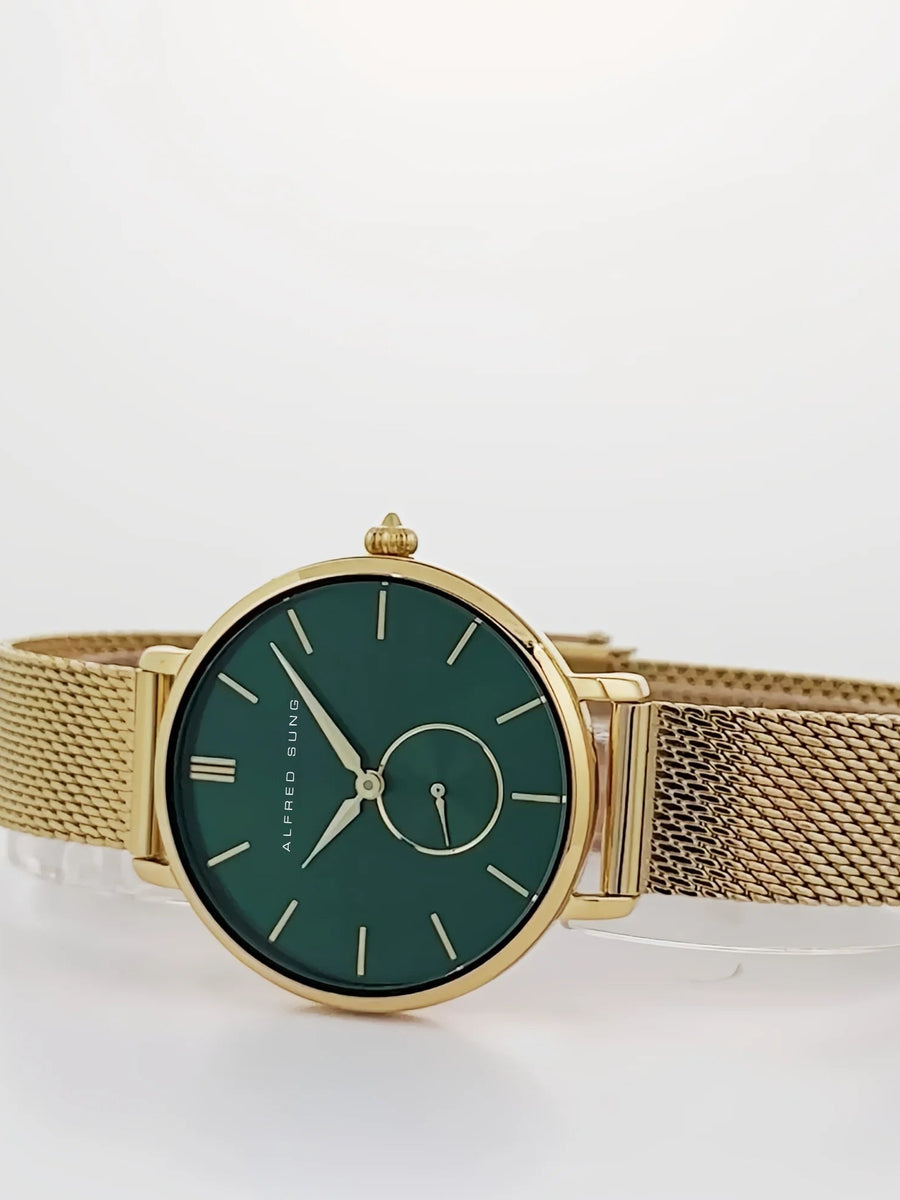 Alfred Sung Serenity Green Dial Gold Bracelet Ladies watch