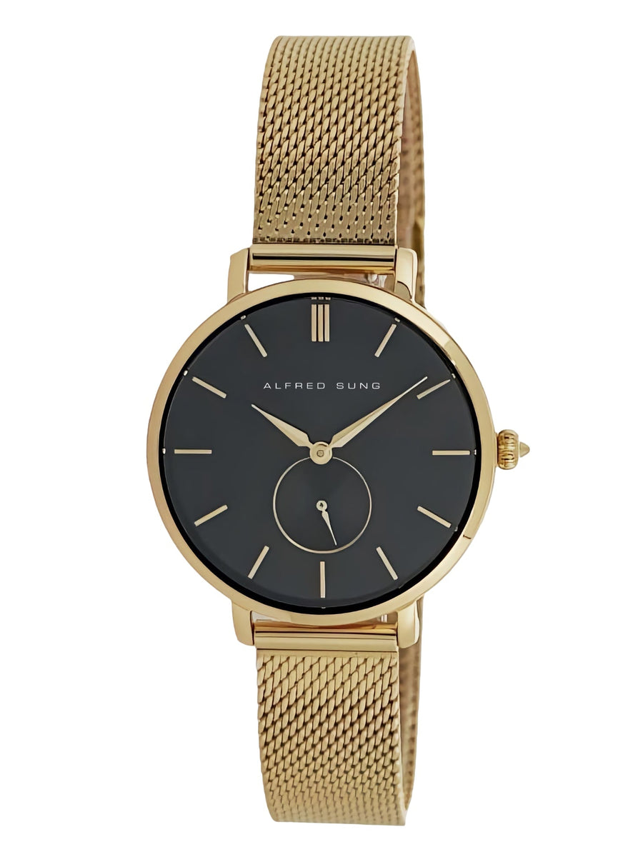 Alfred Sung Serenity Black Dial Gold Bracelet Ladies watch