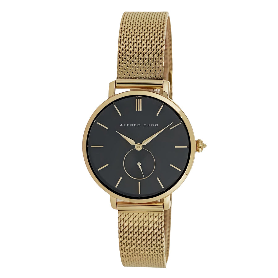 Alfred Sung Serenity Black Dial Gold Bracelet Ladies watch — Serenity Black Dial Gold Bracelet Ladies watch