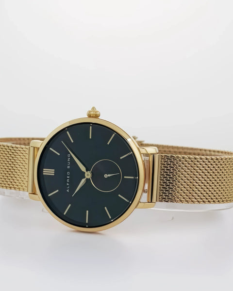 Alfred Sung Serenity Black Dial Gold Bracelet Ladies watch