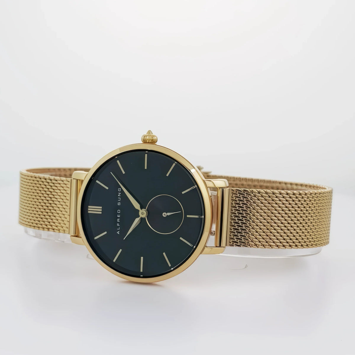 Alfred Sung Serenity Black Dial Gold Bracelet Ladies watch — Serenity Black Dial Gold Bracelet Ladies watch, alternate view 2