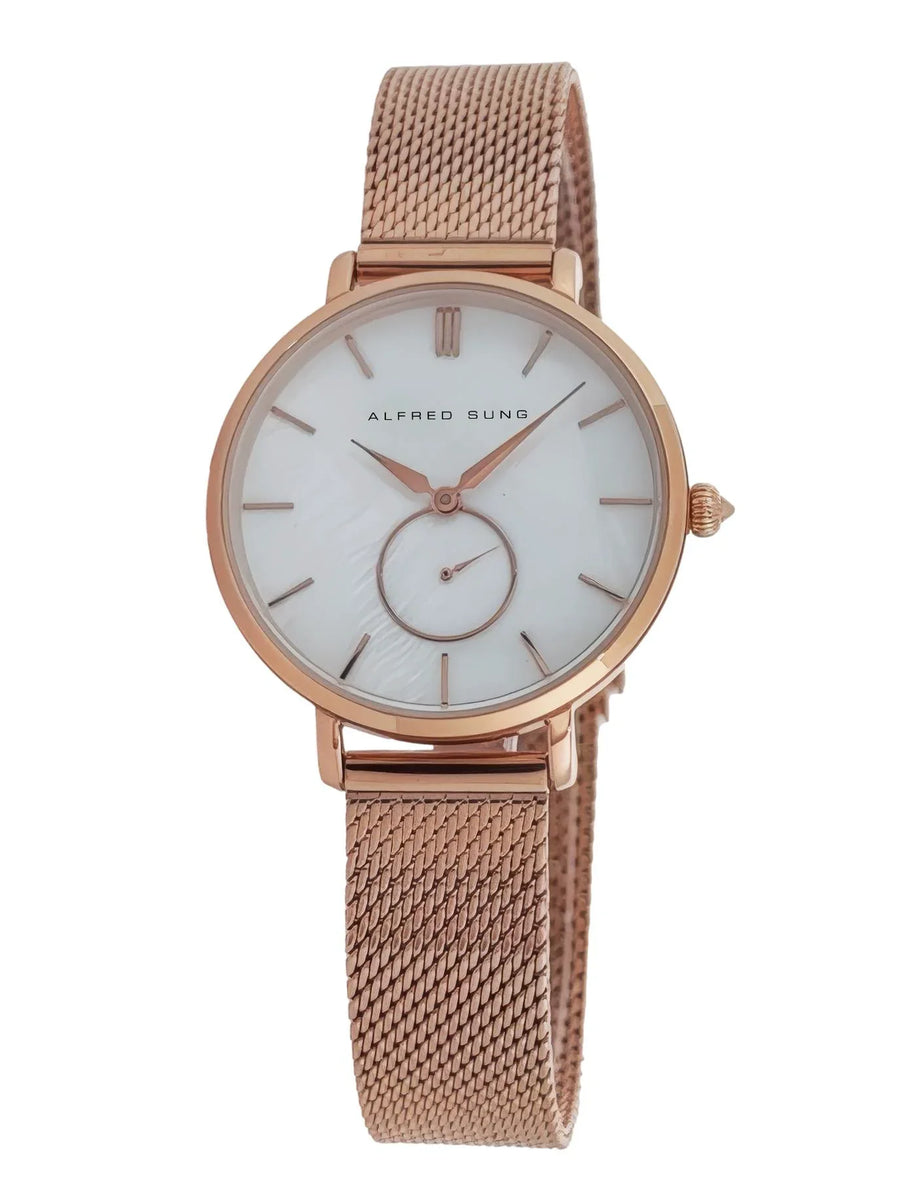 Alfred Sung Serenity Mother of Pearl White Dial Rosegold Bracelet Ladies watch