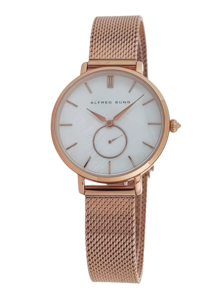 Alfred Sung Serenity Mother of Pearl White Dial Rosegold Bracelet Ladies watch