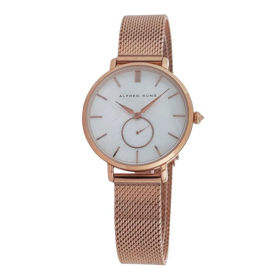 Alfred Sung Serenity Mother of Pearl White Dial Rosegold Bracelet Ladies watch — Serenity Mother of Pearl…