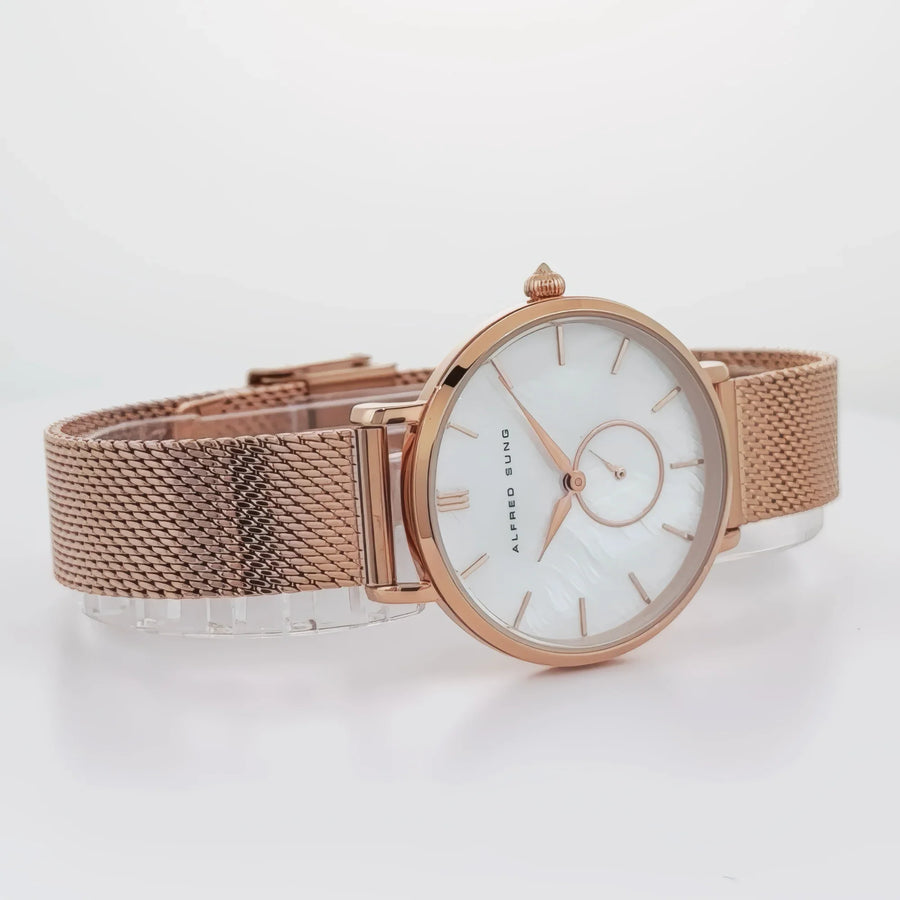 Alfred Sung Serenity Mother of Pearl White Dial Rosegold Bracelet Ladies watch — Serenity Mother of Pearl…, alternate view 2