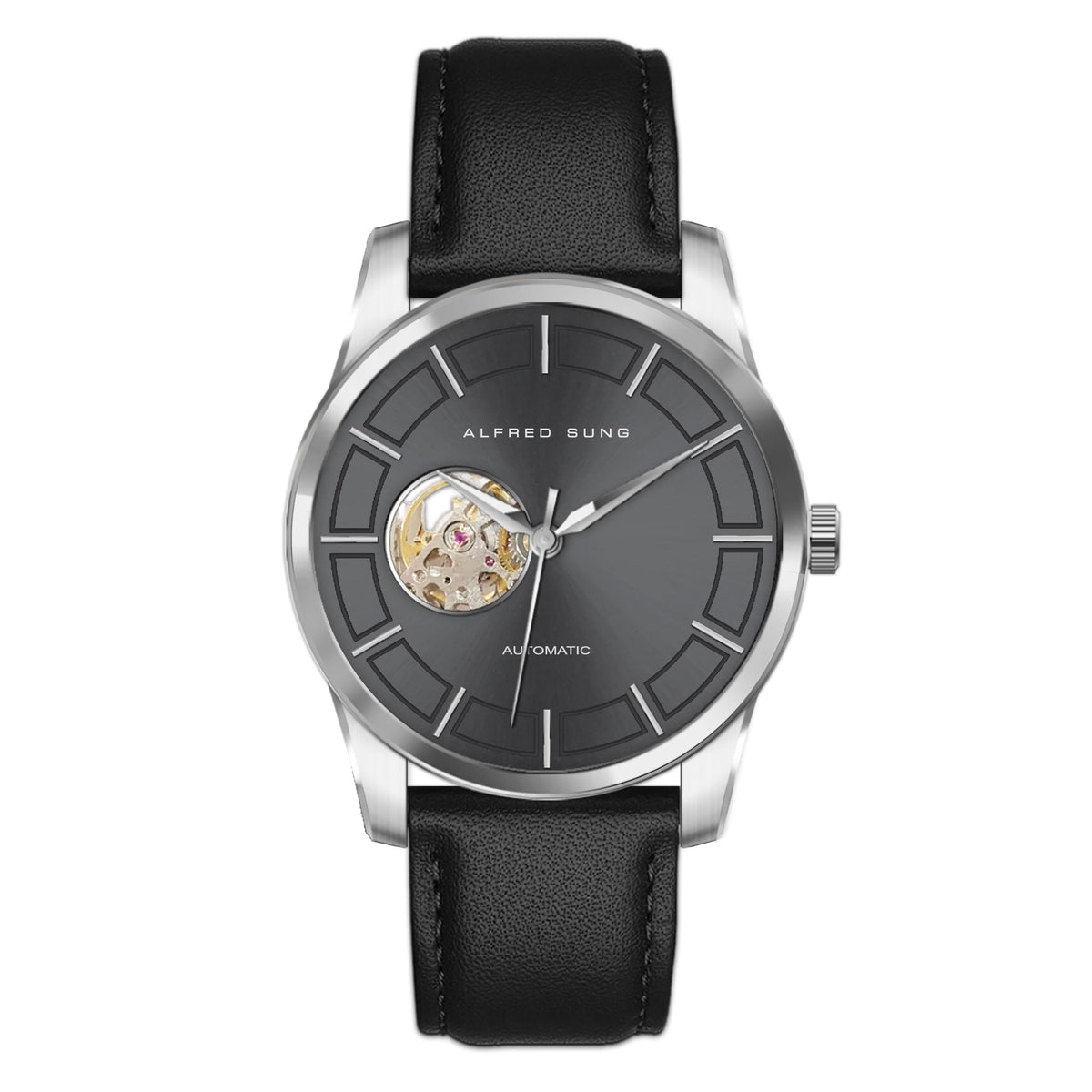 Alfred Sung Automatic Black Leather Strap Men's watch — Automatic Black Leather Strap Men's watch