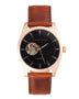Alfred Sung Automatic Black Dial Brown Leather Strap Men's watch