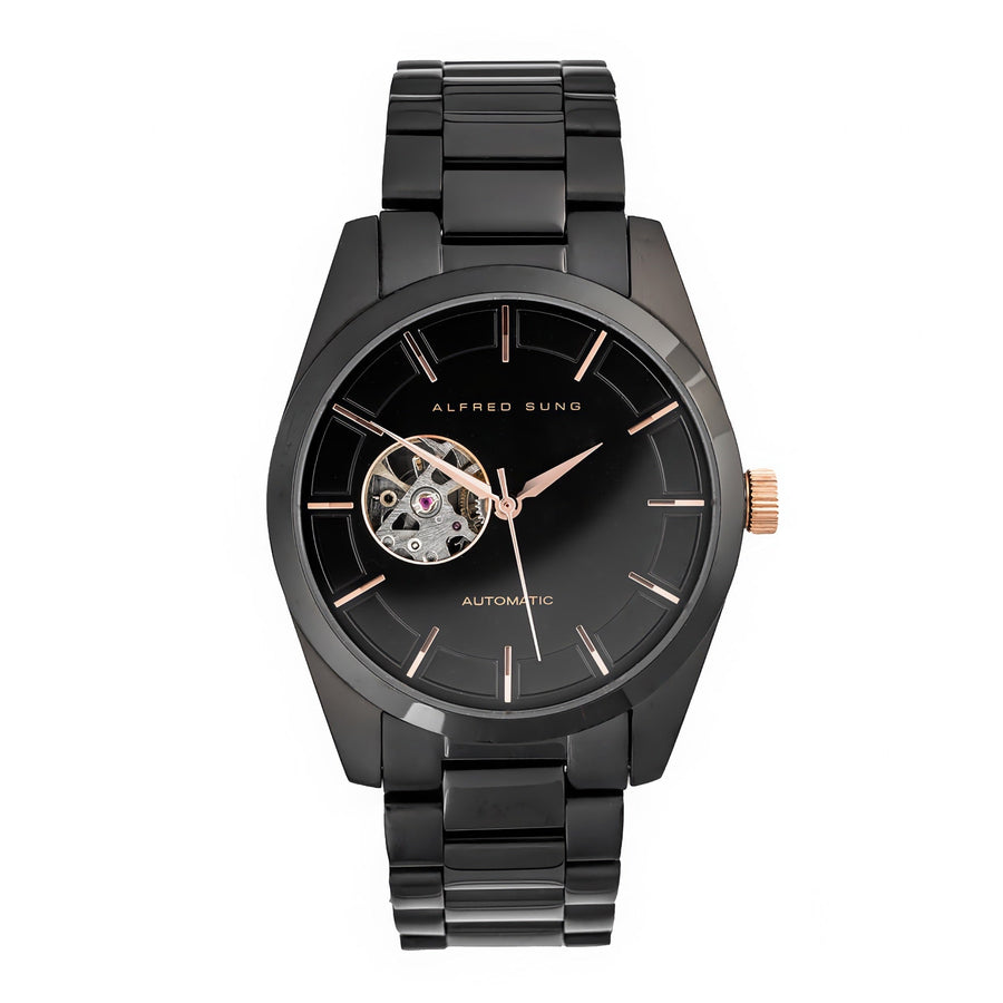 Alfred Sung Automatic Rosegold Accents Black Bracelet Men's watch — Automatic Rosegold Accents Black Bracelet…