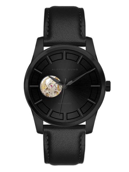Alfred Sung Automatic Black Dial & Leather Strap Men's watch