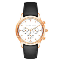 Alfred Sung Chronograph White Sunray Dial Black Leather Strap Men's watch — Chronograph White Sunray Dial…