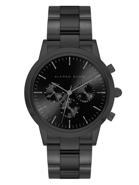 Alfred Sung Chronograph Black Sunray Dial Black Bracelet Men's watch