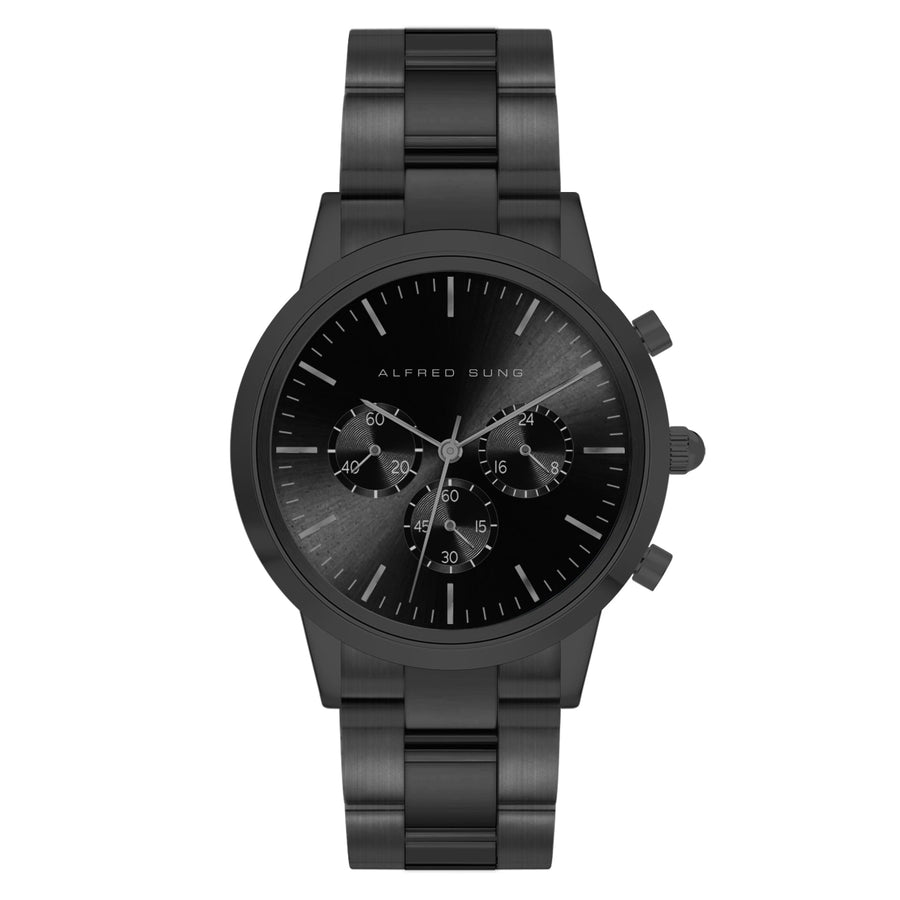 Alfred Sung Chronograph Black Sunray Dial Black Bracelet Men's watch — Chronograph Black Sunray Dial Black…