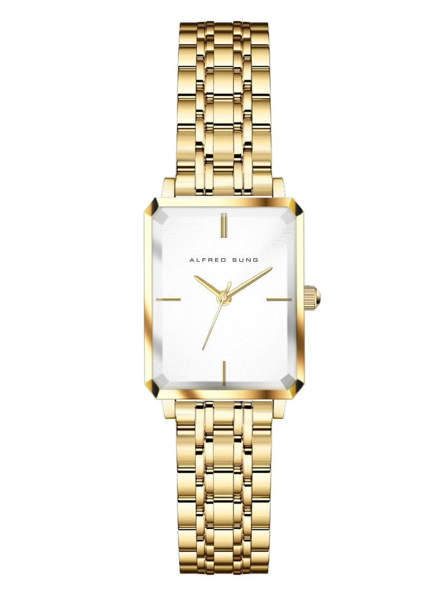 Alfred Sung Octavia White Dial Gold Bracelet Ladies watch