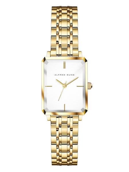 Alfred Sung Octavia White Dial Gold Bracelet Ladies watch