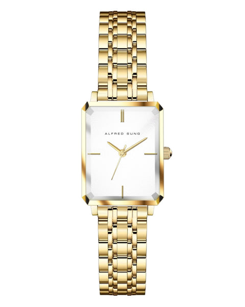 Alfred Sung Octavia White Dial Gold Bracelet Ladies watch