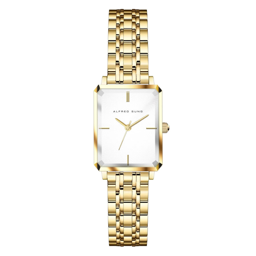 Alfred Sung Octavia White Dial Gold Bracelet Ladies watch — Octavia White Dial Gold Bracelet Ladies watch