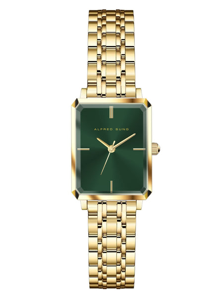 Alfred Sung Octavia Green Dial Gold Bracelet Ladies watch