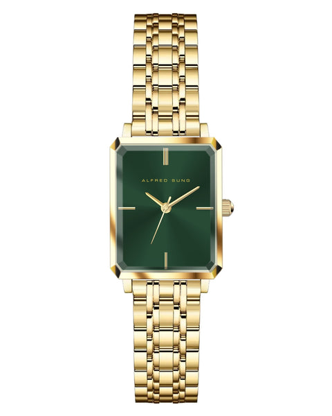 Alfred Sung Octavia Green Dial Gold Bracelet Ladies watch