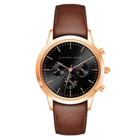 Alfred Sung Chronograph Black Sunray Dial Brown Leather Strap Men's watch — Chronograph Black Sunray Dial…