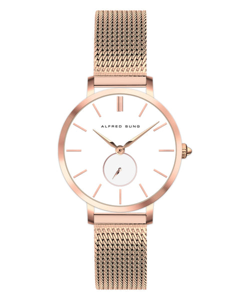 Alfred Sung Serenity Sunray White Dial Rosegold Bracelet Ladies watch