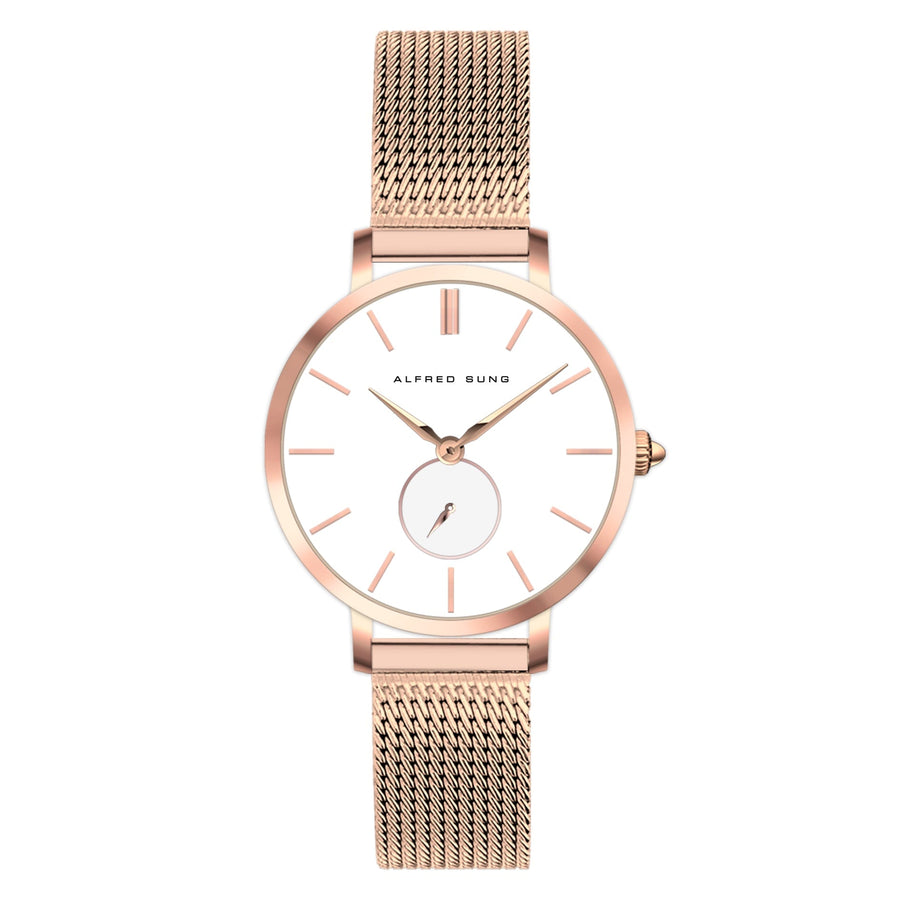 Alfred Sung Serenity Sunray White Dial Rosegold Bracelet Ladies watch — Serenity Sunray White Dial Rosegold…